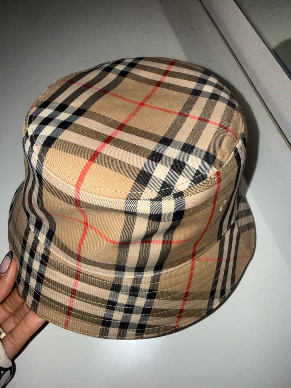 Burberry Vintage Check Beige Plaid Bucket Hat